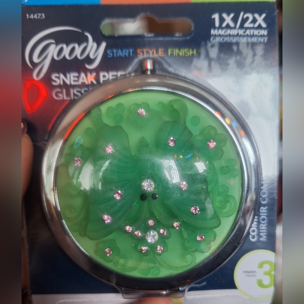 NIP Goody Brand Green Butterfly Magnification 1X/2X Compact Mirror